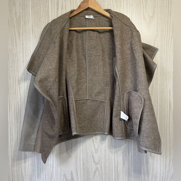 VINCE Lamb Leather Sleeves/Wool Blend Jacket Womens Size Sm Drape Front  EUC - Picture 3 of 5